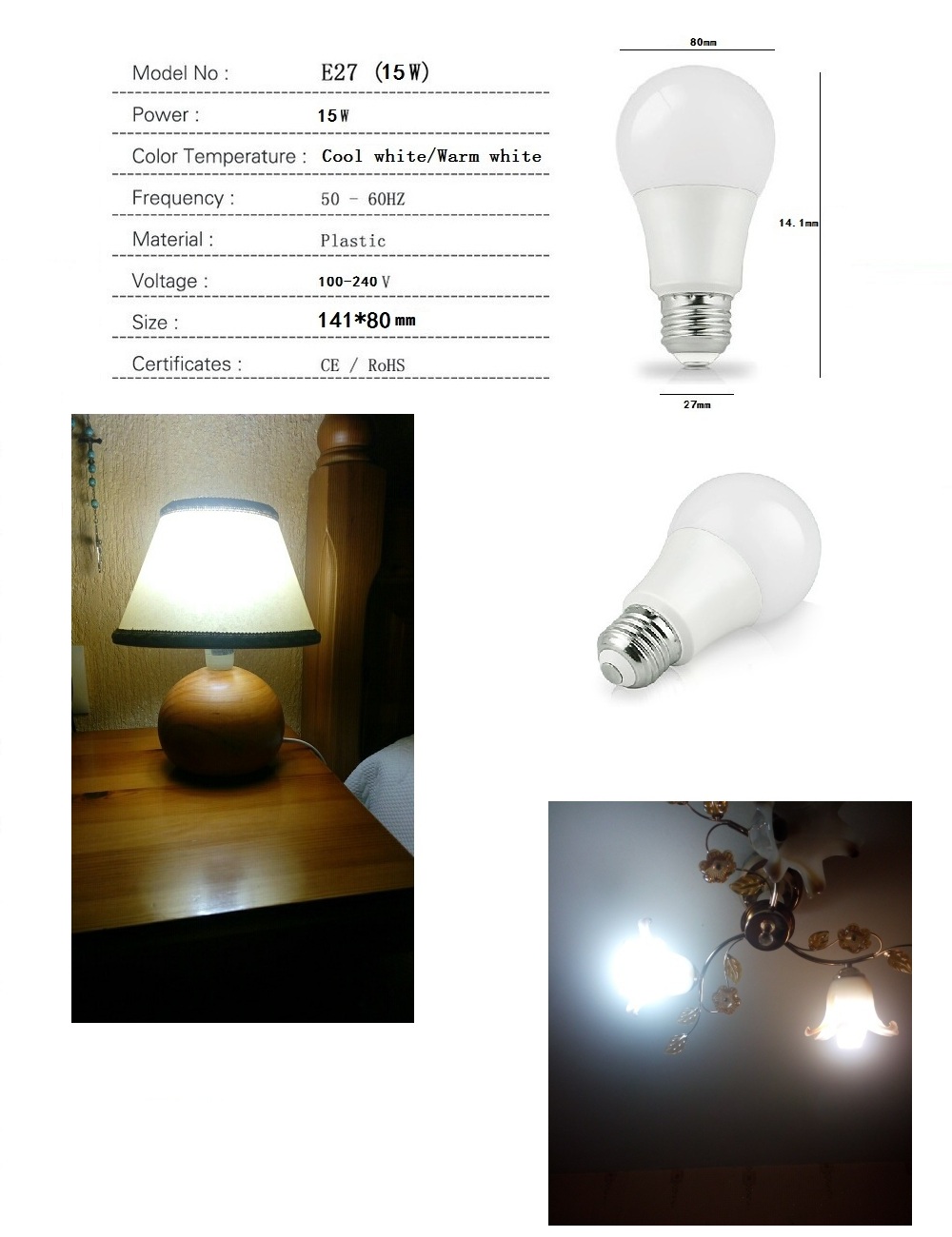 15W E27 Smart LED Bulb 1PC AC 100 - 240
