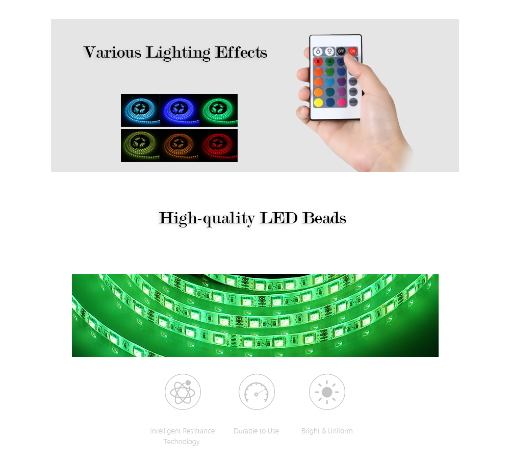 BFL - 5050 - 60LEDS 5m 300 LEDs RGB Colorful Dimmable Flat LED Strip Rope Light with Remote Control for Indoor Use Home Decor