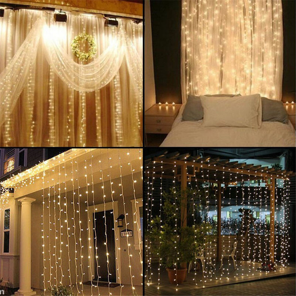 SUPli 300 LED Window Curtain String Light for Wedding Party Home Garden Bedroom Outdoor Indoor Wall Decorations