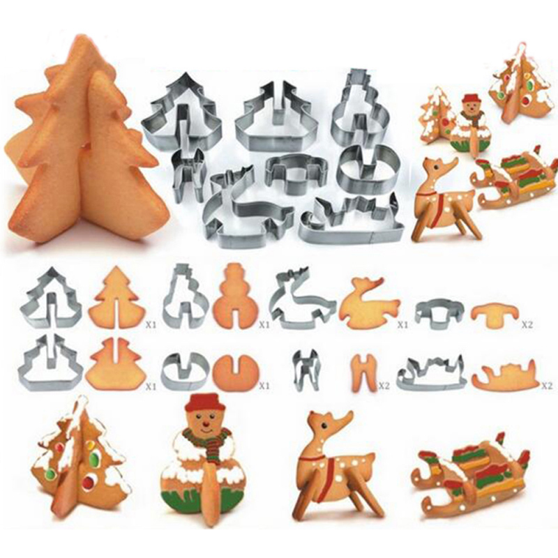 Hoard 8PCS 3D Christmas Scenario Cookie Cutter Mold Set Stainless Steel Fondant Cake Mould