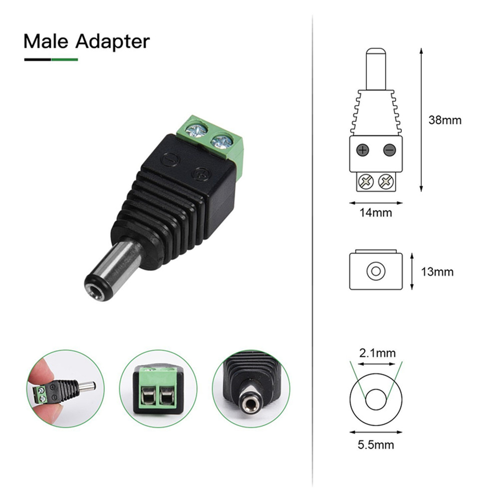 KWB Male and Female DC Power Connector Jack Adapter Plug for CCTV Camera and Strip Light 5PCS
