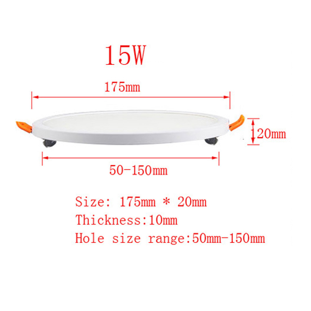 JIAWEN Ultrathin 15W LED Panel Light Ceiling Hole Size Range Adjustable Recessed Downlight Lamp AC85 - 265V