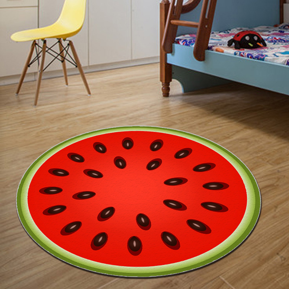 Home Round Rug Fresh Cute Watermelon Pattern Decorative Soft Door Mat
