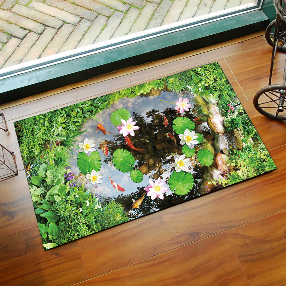 Home Decorative Rug Rectangle Shaped Fresh Pond Design Soft Door Mat