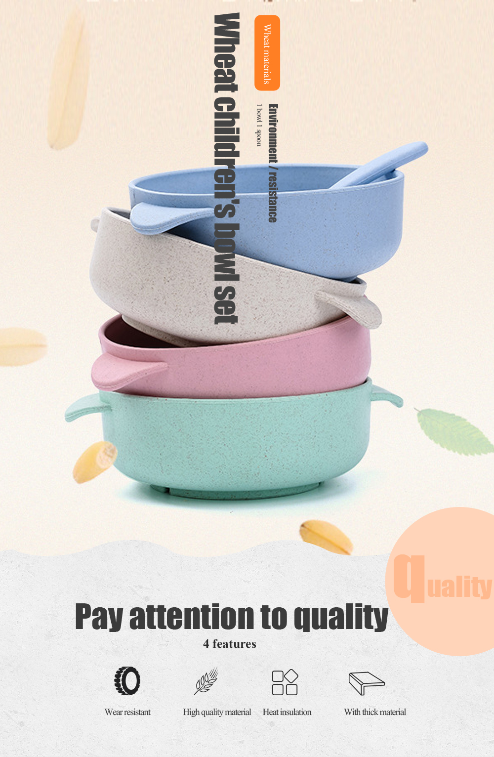Children Bowl and Spoon Environmental Protection Material of Wheat Straw