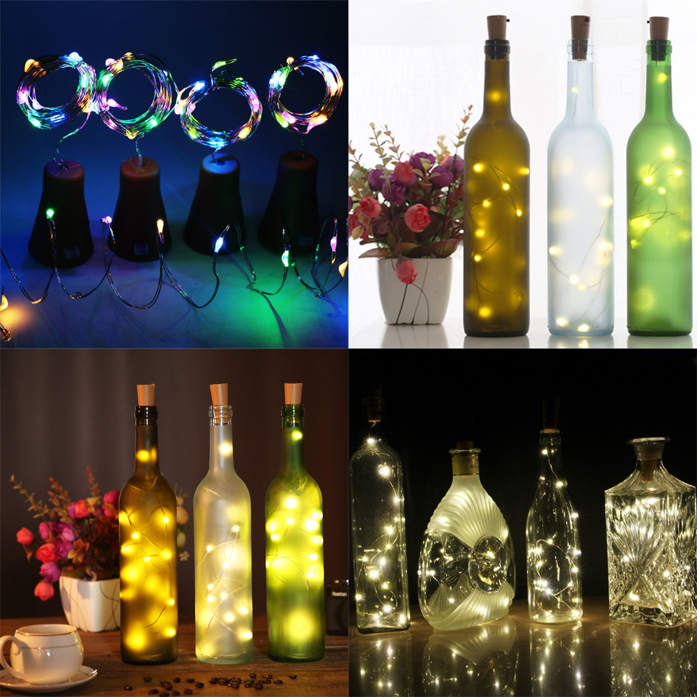 ZDM 2M 20led Cork Shaped Bottle Stopper Lamp Glass Wine Silver Copper Wire String Lighting Christmas Party Wedding Deco