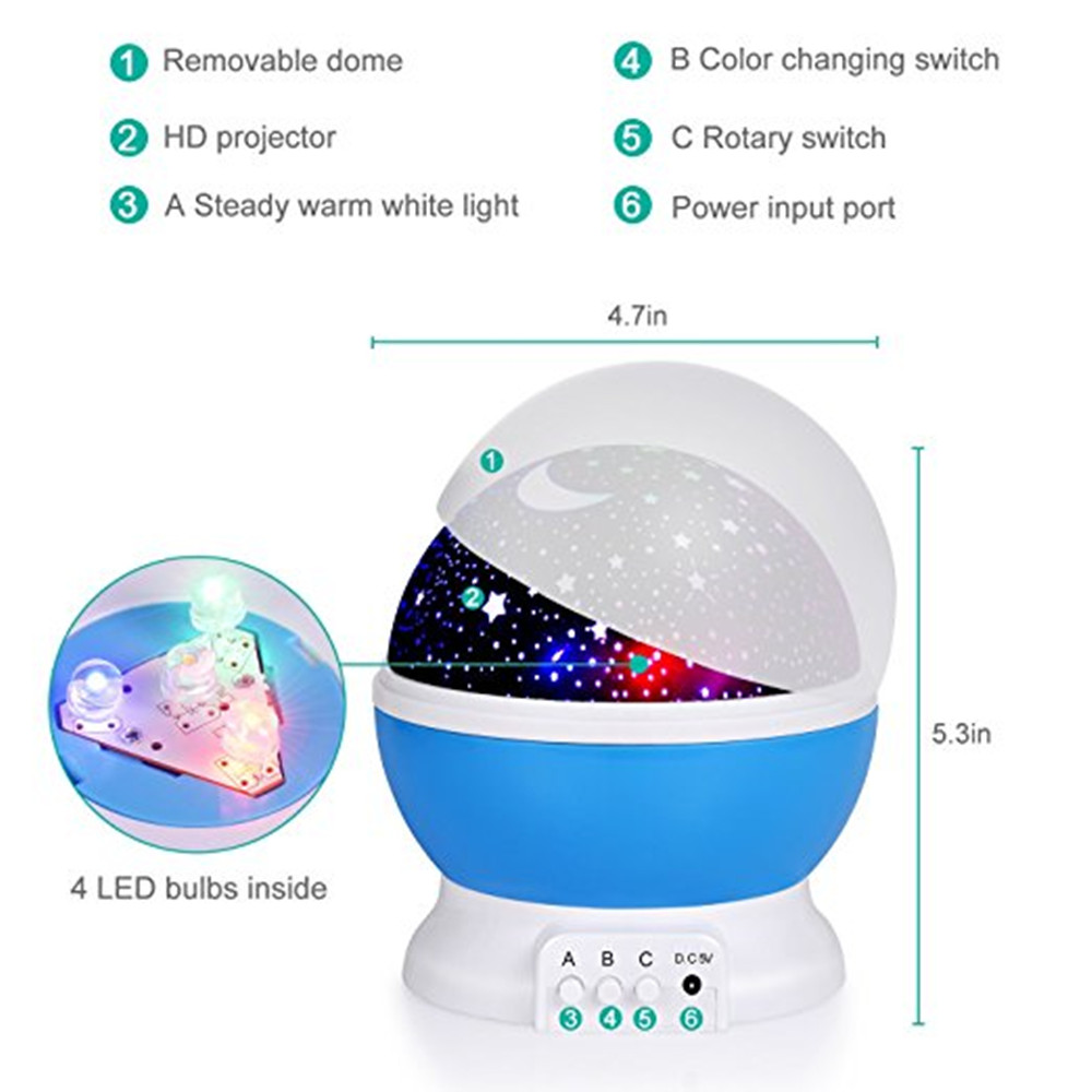KWB Baby Night Light Starry Night Light 360 Degree Rotation Constellation Bedside Table Lamp withSB Cable for Baby Nurse