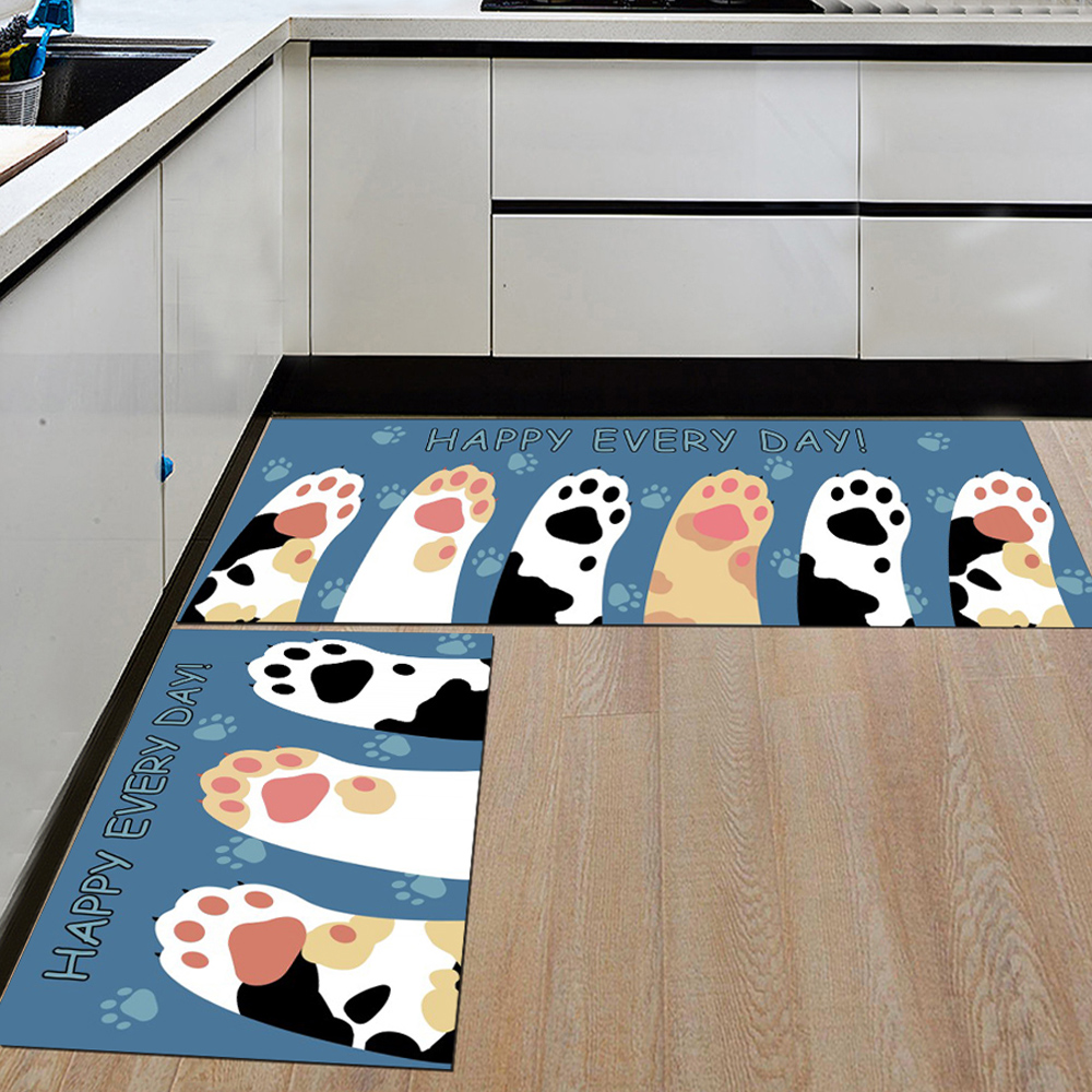 Kitchen Floor Mat Cartoon Lovely Palms Pattern Antiskid Washable Door Mat