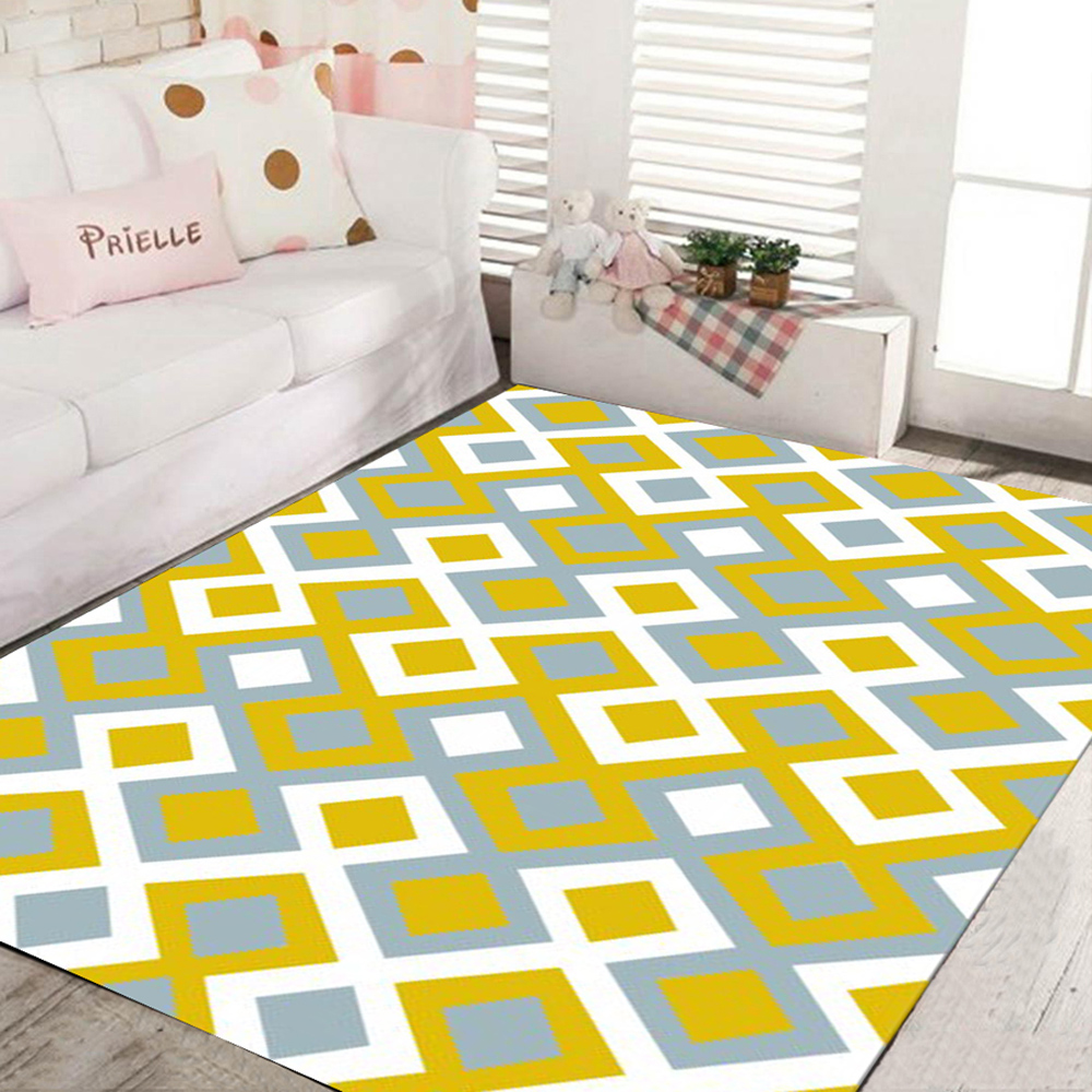 Living Room Floor Mat Brief Style Plaids Design Rectangle Shaped Mat