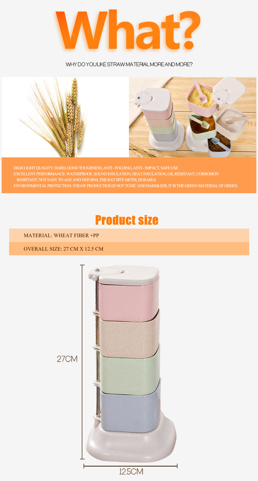 Kitchenware Vertical Wheat Fiber Seasoning Box