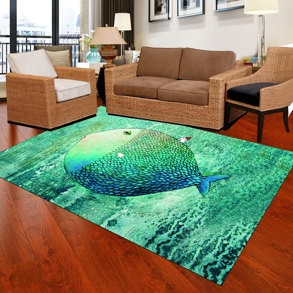 Decorative Floor Mat Cartoon Lovely Fish Pattern Washable Cozy Mat