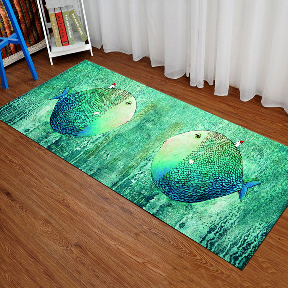 Decorative Floor Mat Cartoon Lovely Fish Pattern Washable Cozy Mat