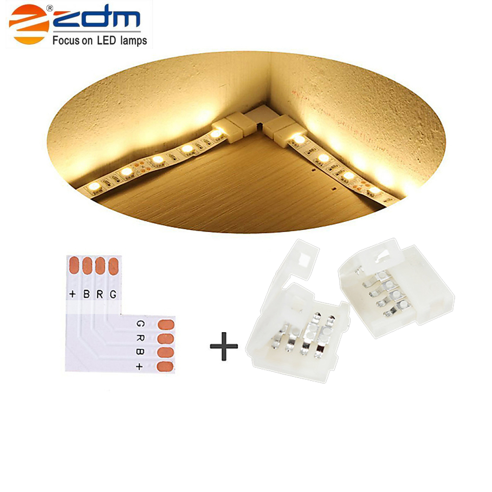 ZDM 10PCS L Type LED Strip Connector 5050RGB LED Connector 10mm LED RGB Connector L-shape LED Strip Light Connectors