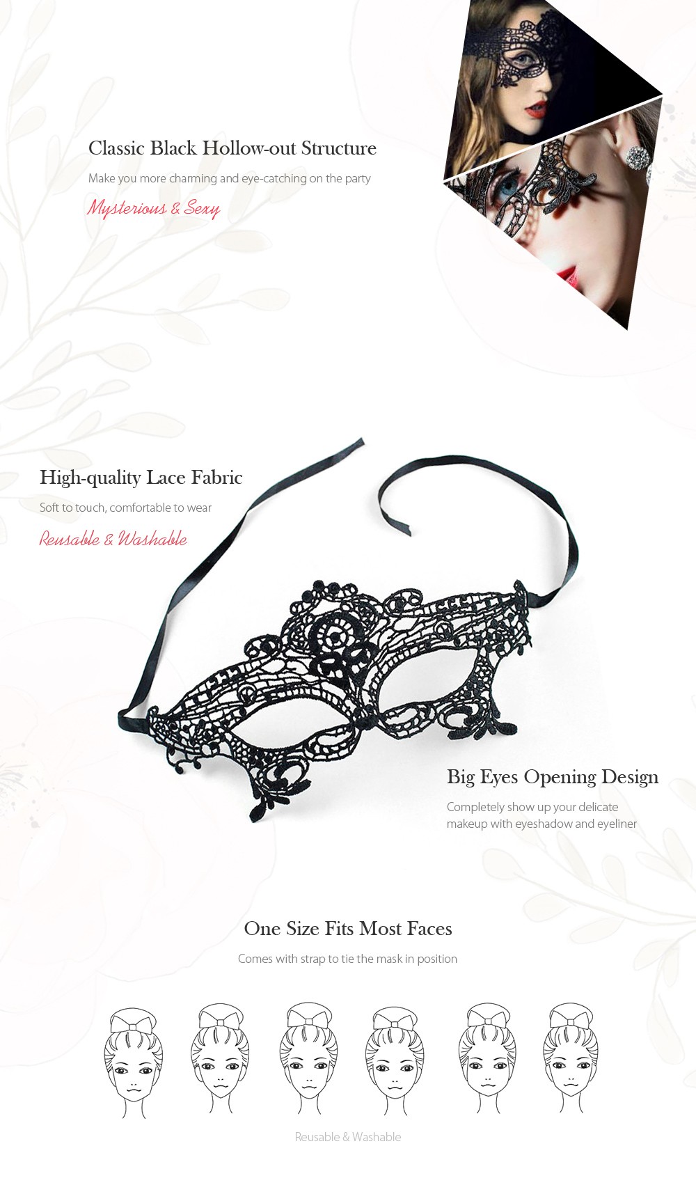 Yeduo Black Sexy Lady Lace Mask for Masquerade Halloween Party Fancy Dress Costume