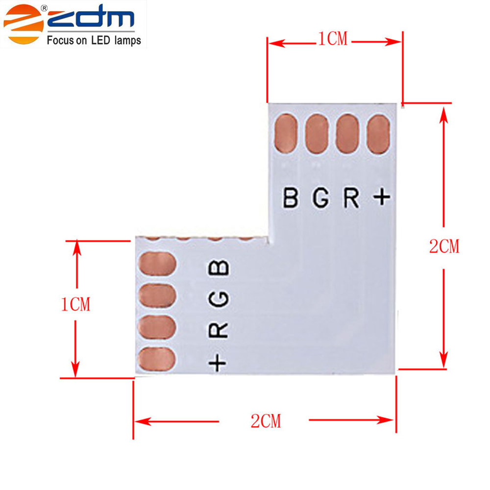 ZDM 5PCS Quick Splitter Connector 10MM L Shape 4 Conductor for 5050RGB with 10PCS Strip Light Connector
