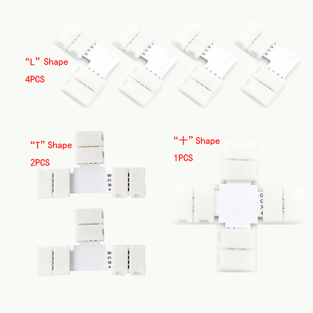 ZDM 7PCS Quick Splitter Connector 10MM Multi Shape 4 Conductor for 5050RGB with 10PCS Strip Light Connector