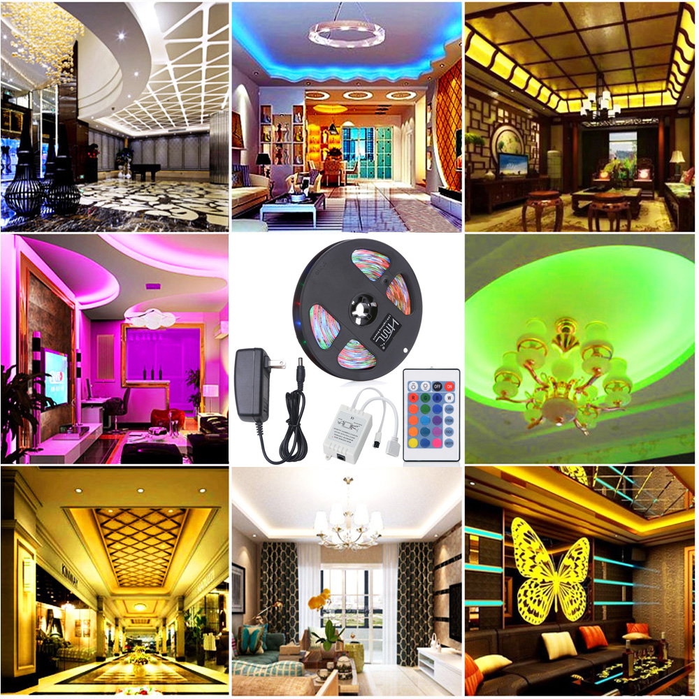 HML 5M Water-proof 24W RGB 2835 SMD 300 LEDs Strip Light with 24 Keys Remote Control and US Adapter