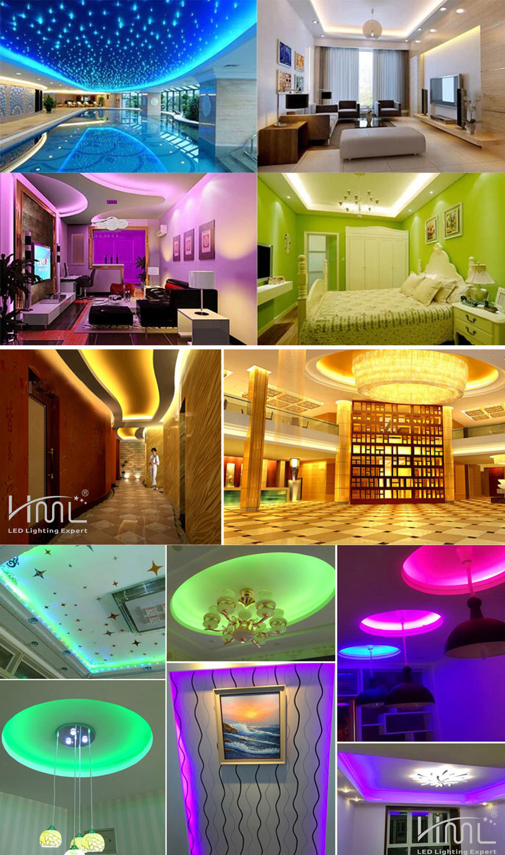 HML LED Strip Light 5M 24W RGB SMD2835 300 LEDs - RGB COLOR with IR 44 Keys Remote Control and US Adapter