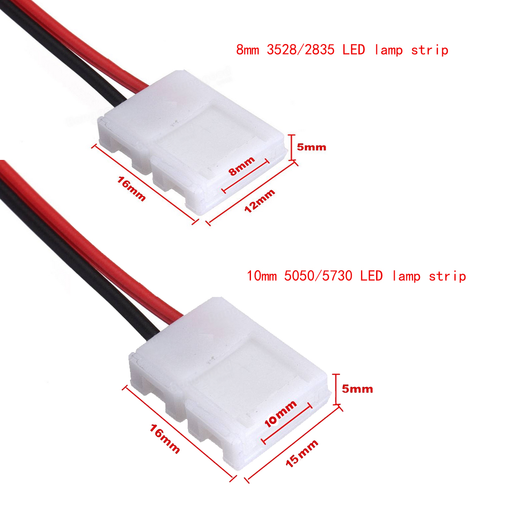 ZDM 10PCS PCB Connector Cable 8mm / 10mm 2 Pin LED Strip Connectors