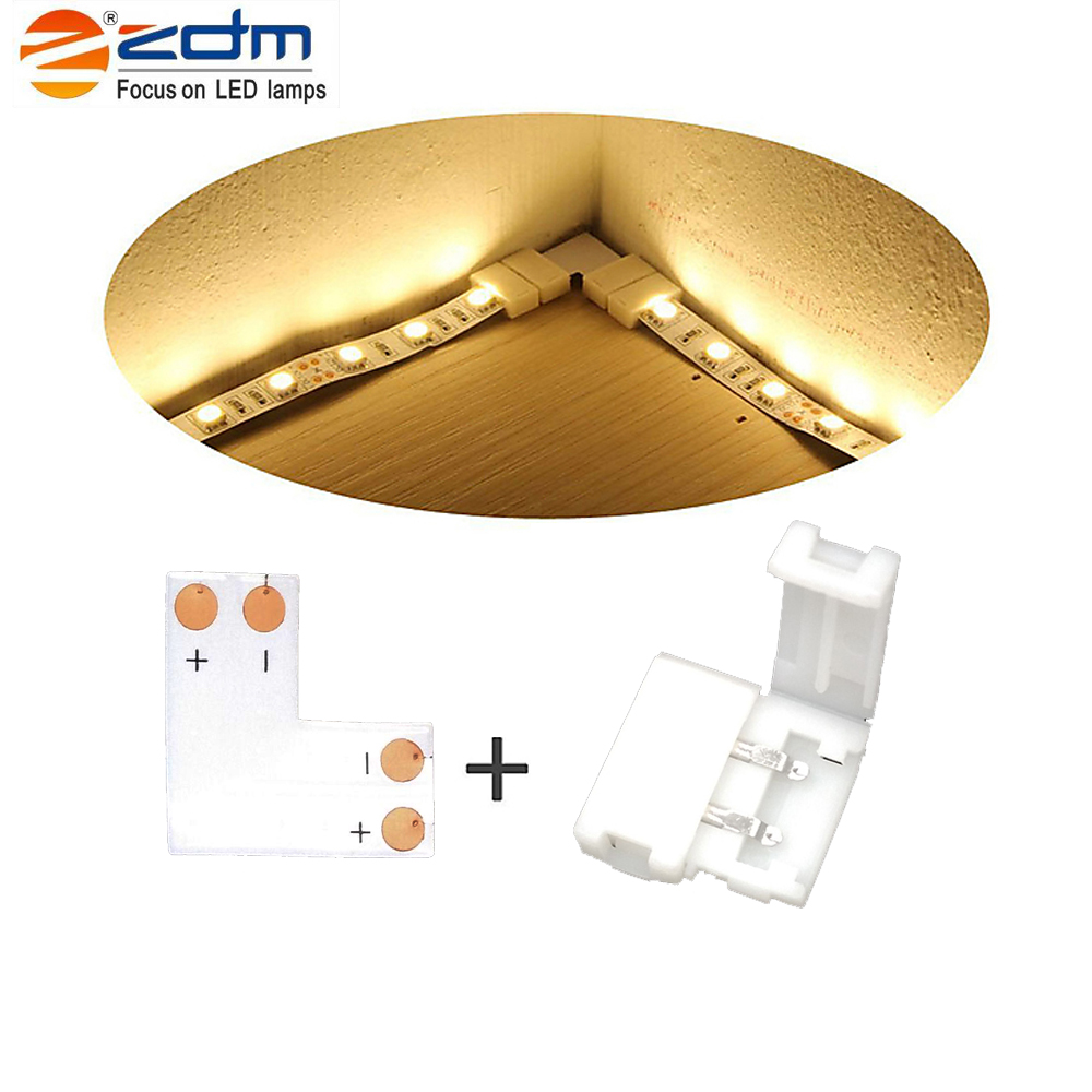 ZDM 10PCS 8/10mm 2 Pin Both Ends PCB Connector Cable with 5PCS L Type Monochr LED Strip Connector