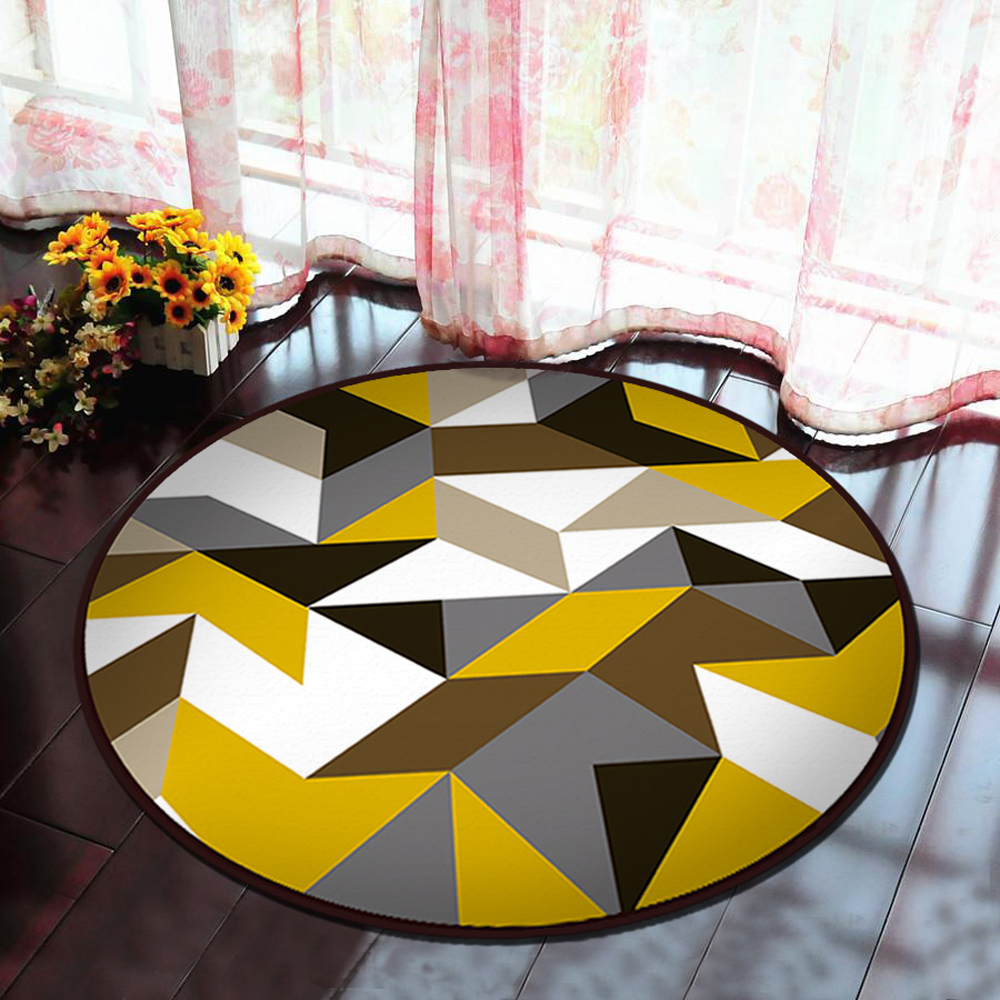 Floor Mat Modern Style Geometry Pattern Multi Colored Round Decorative Mat1