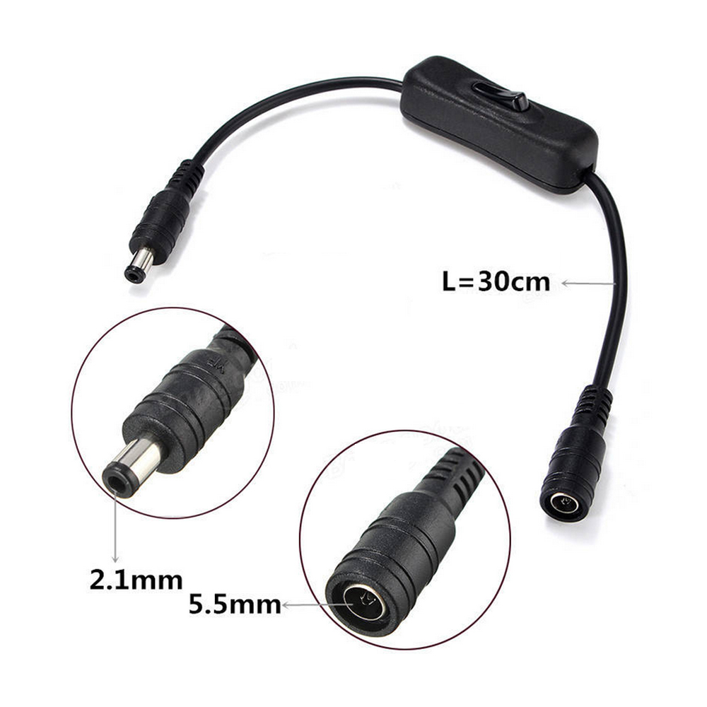 ZDM 5.5X2.1mm DC Power Plug Connector Switch Cable for 5050 3528 LED Strip Light 30cm