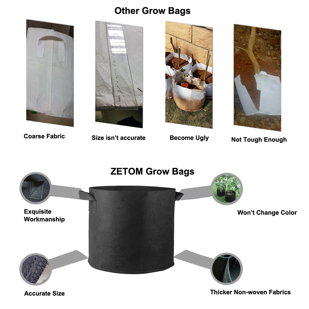ZETOM Grow Bags, 5 Gallon Thickened Nonwoven Fabric Pots Nursery Garden Pots with Handles Plant Container 2-Pack