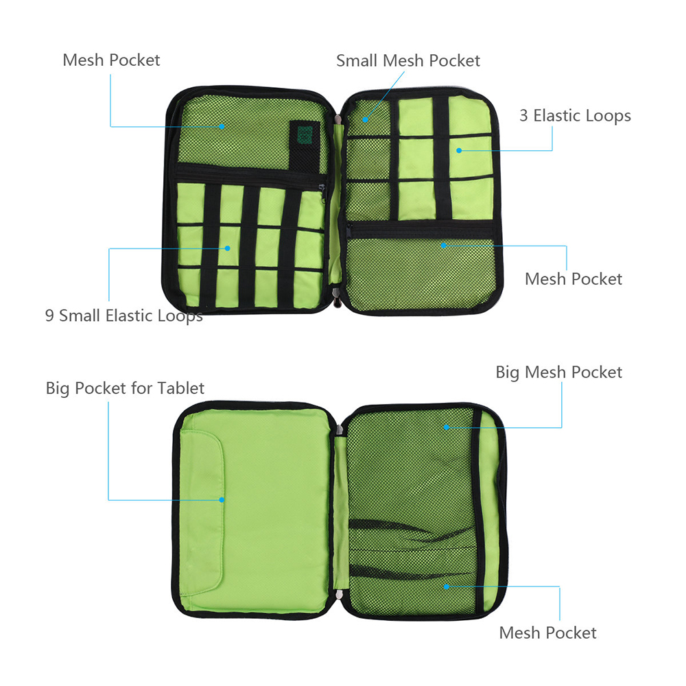 Universal Portable Double Layer Electronics Accessories Case Pouch Gear Travel Storage Cable Organizer Bag (Large)