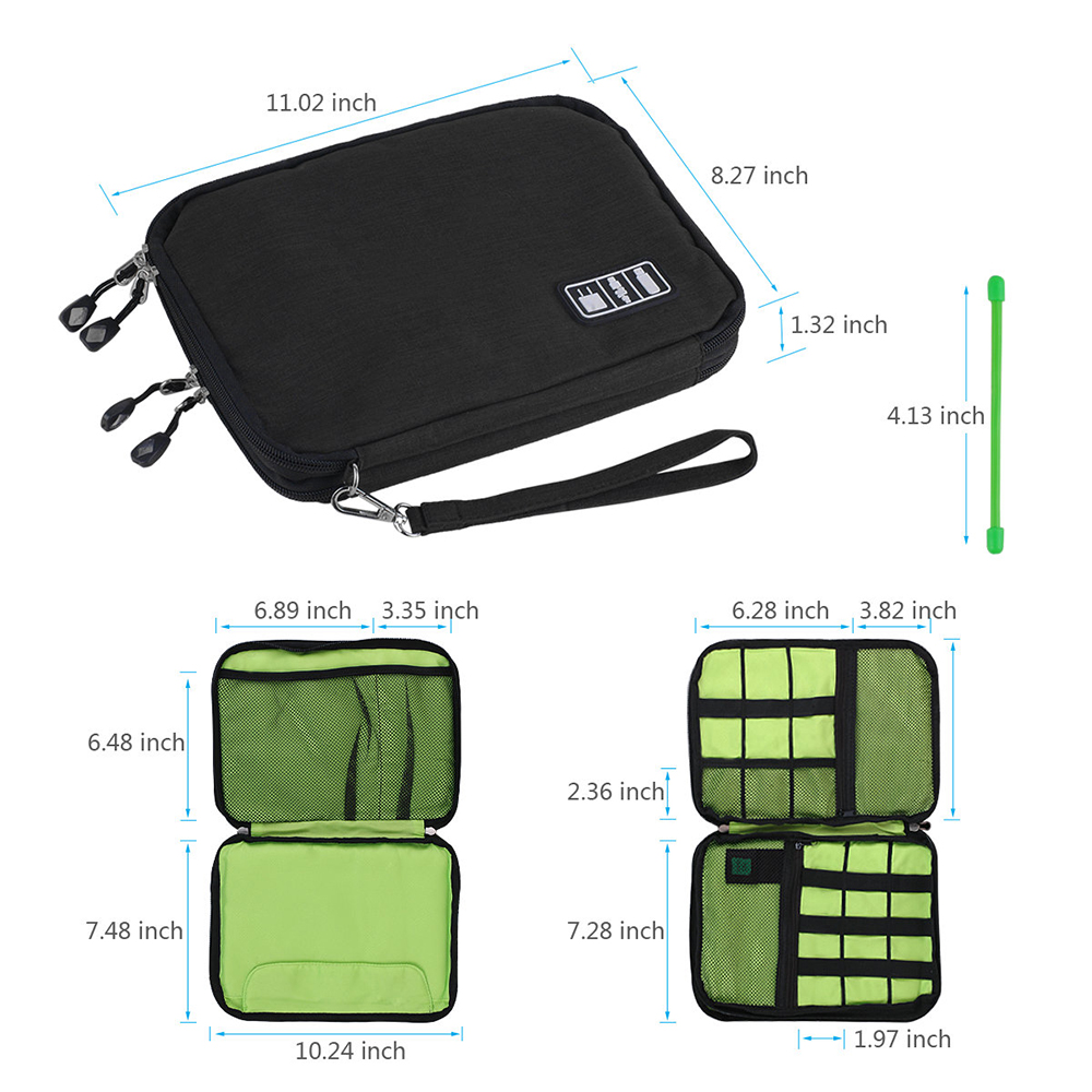 Universal Portable Double Layer Electronics Accessories Case Pouch Gear Travel Storage Cable Organizer Bag (Large)