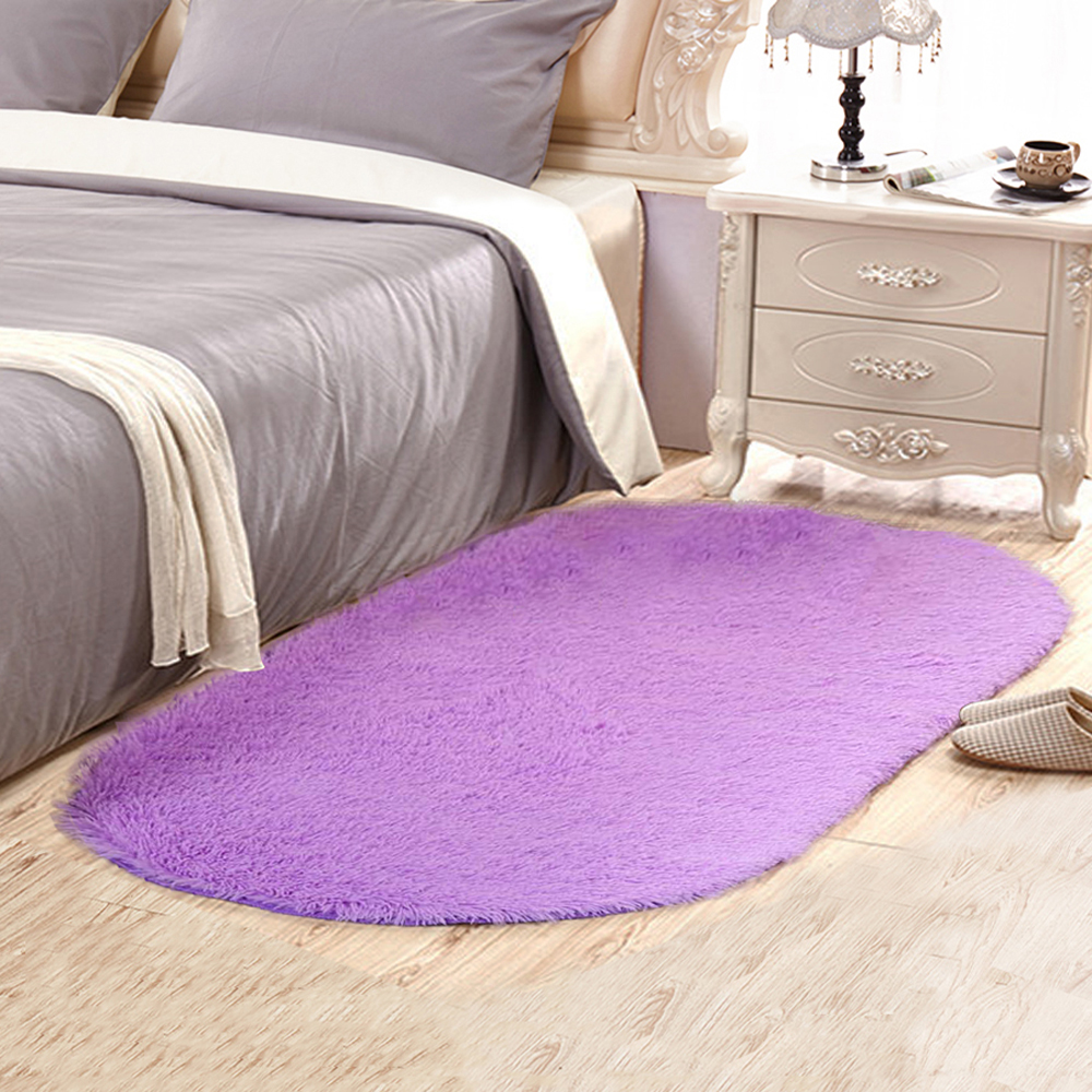 Home Bedside Floor Rug Simple Solid Washable Soft Oval Shaped Door Mat