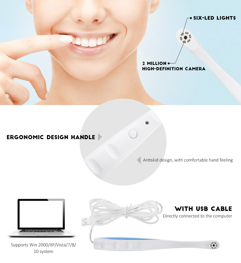 USB Intraoral Camera Endoscope Borescope 6-LED Lights Home Teeth Photo Shoot