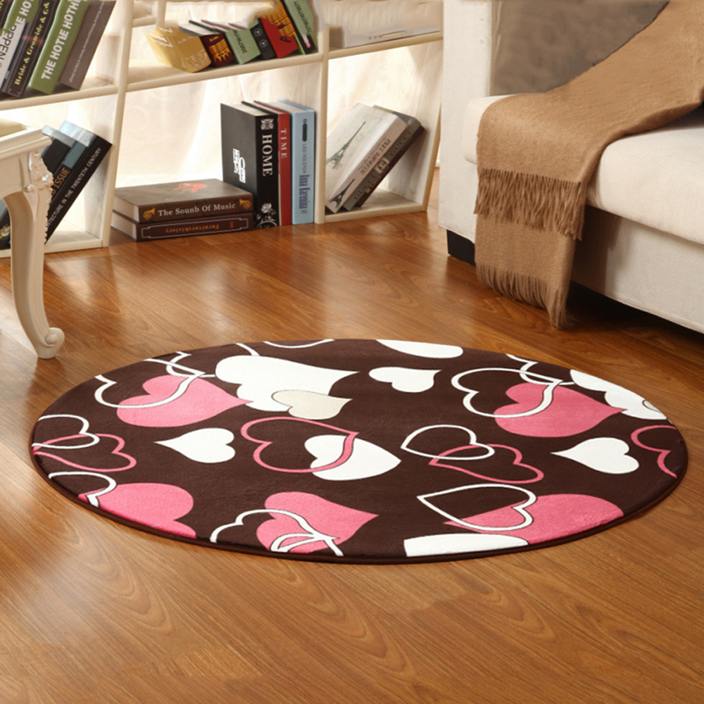 Floor Mat Sweet Heart Shaped Pattern Round Rug Bedside Mat