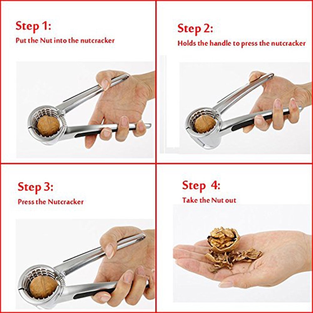 Nut Cracker Metal Walnut Almond Pecan Sheller Pliers Hard Core Opener with Soft Rubber Grips
