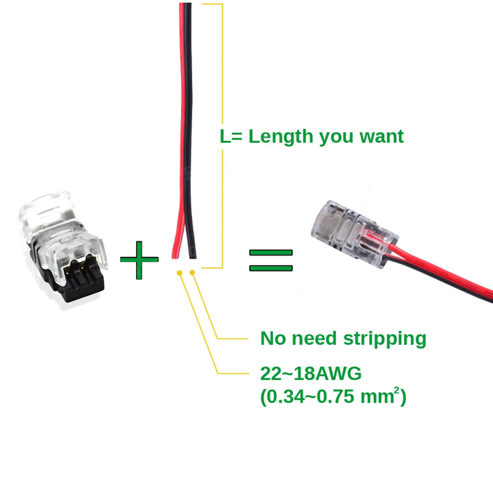 ZDM 2PCS 2pin 8mm 10mm Wire Connector for NO-Waterproof 5050 5730 / 3528 2835 Single Color LED Flexible Strip Light