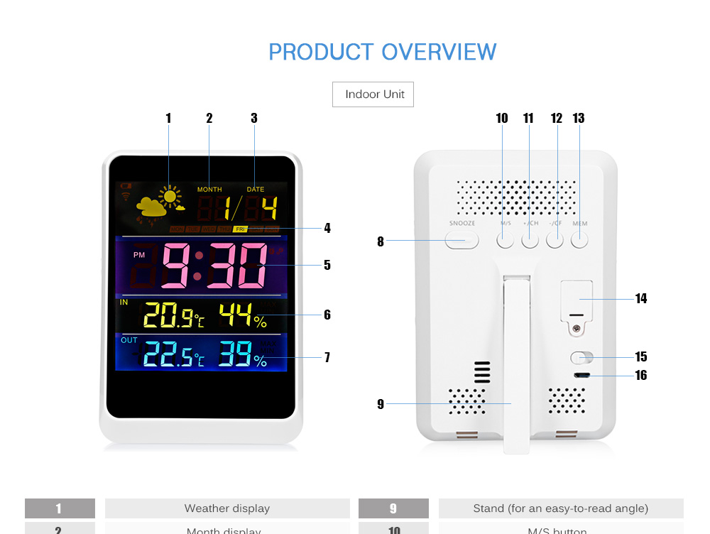 YGH391 Multi-functional Humidity Temperature Detector Sensor Weather Station Alarm Clock