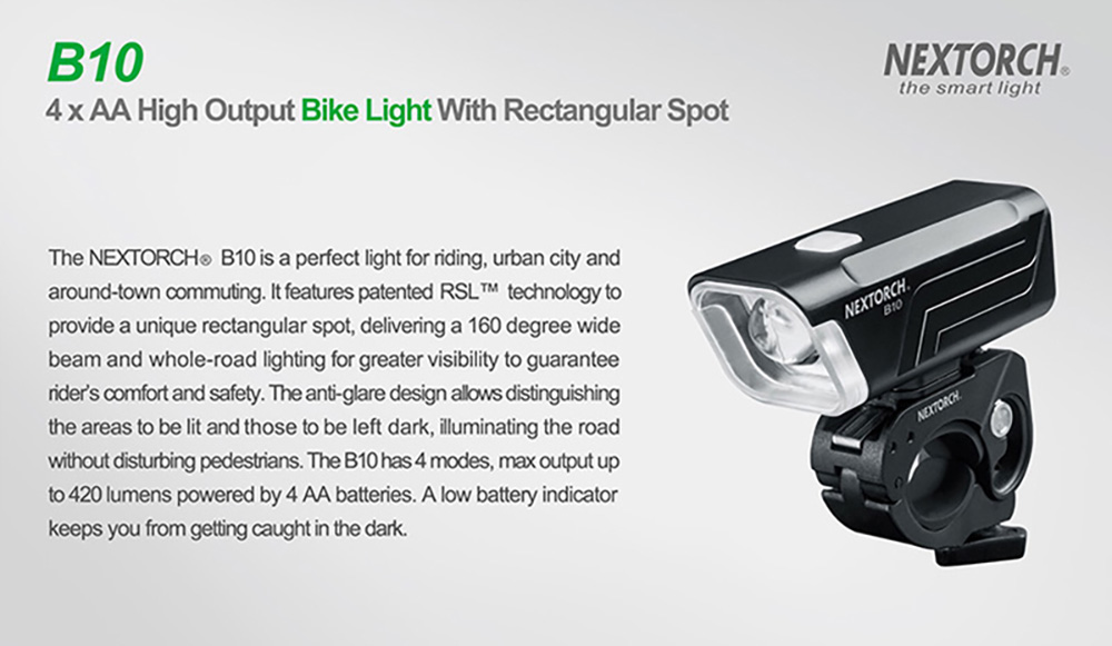 NEXTORCH B10 4 x AA High Output Bike Light with Rectangular Spot