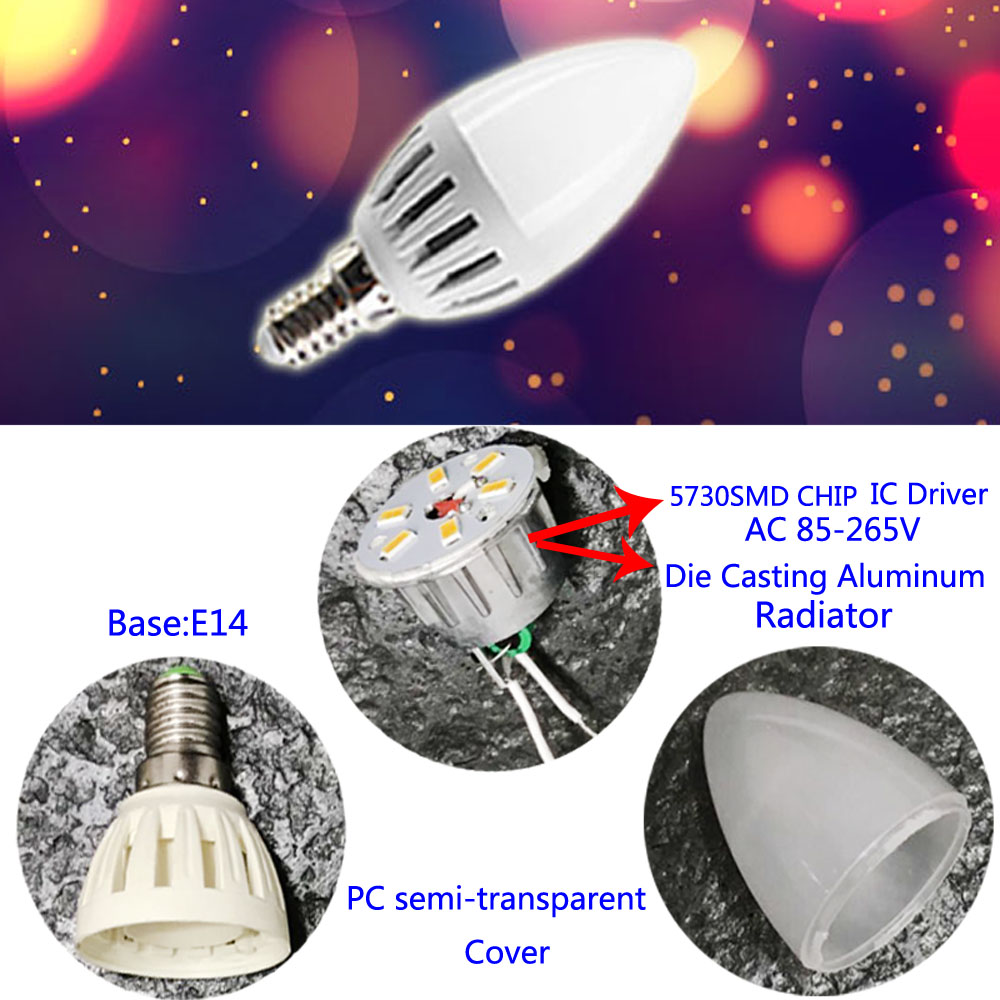 EXUP Candle Bulb C37 3W 280lm E14 AC85-265V Warm White Light