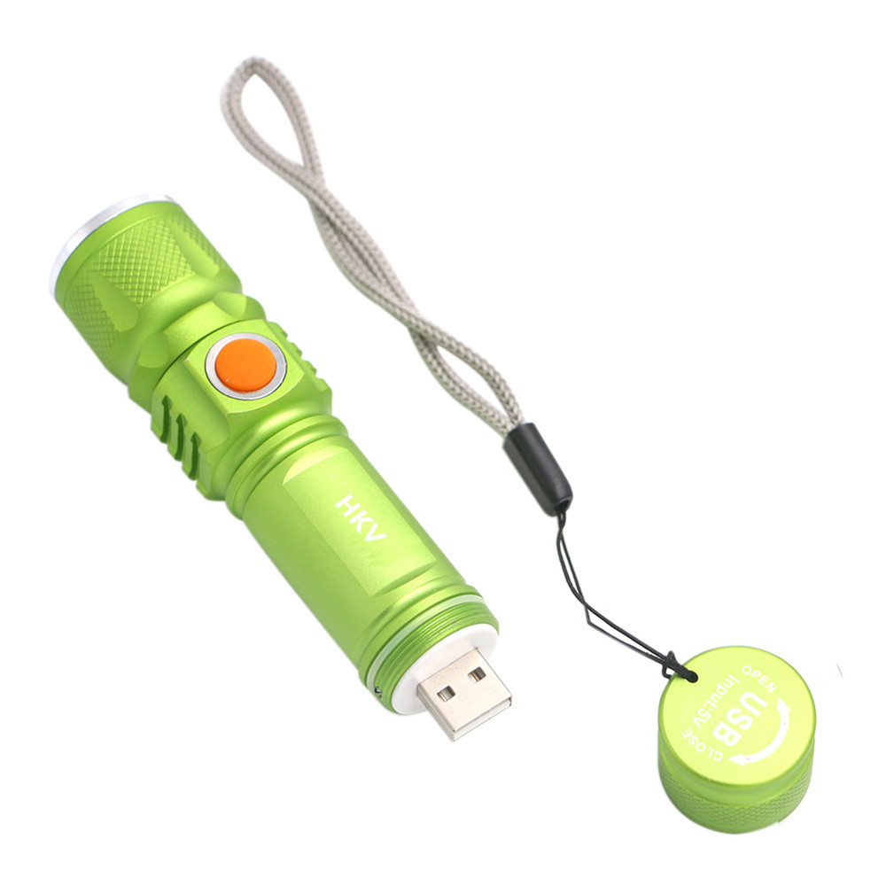HKV XML-T6 6000K Portable Light Mini USB Flashlight LED Torch Rechargeable 3 Mode