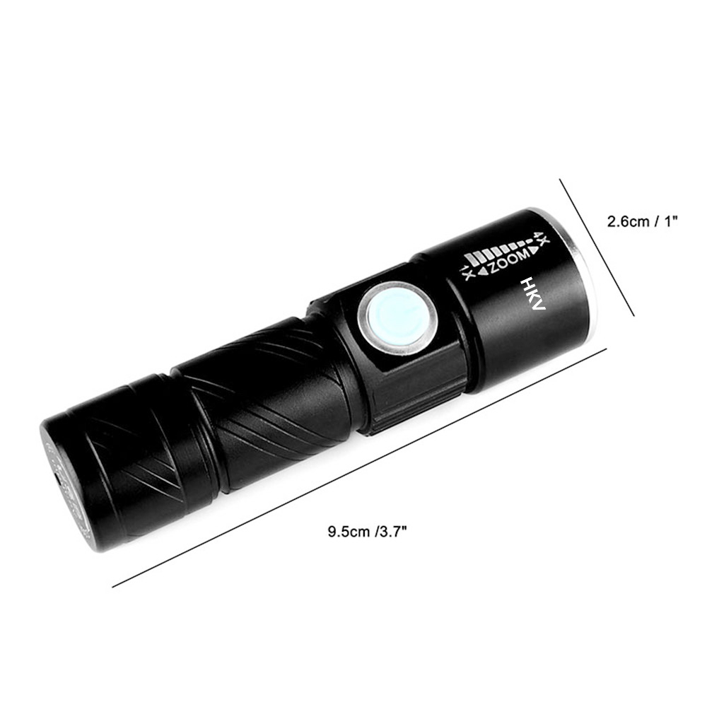 HKV USB Rechargeable LED Flashlight 5W Telescopic Focusing Built-In Lithium-ion Battery Flashlight