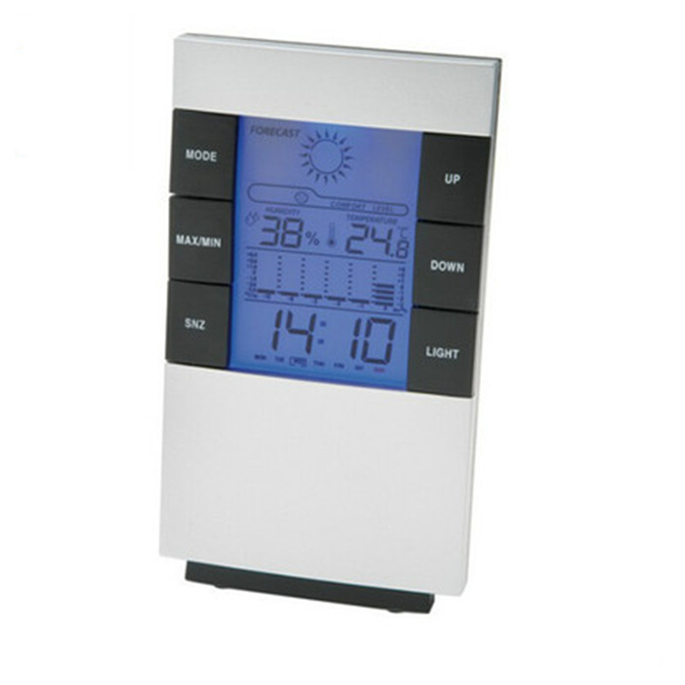 Household Electronic Temperature and Humidity Meter with Backlit Weather Forecast Time Clock