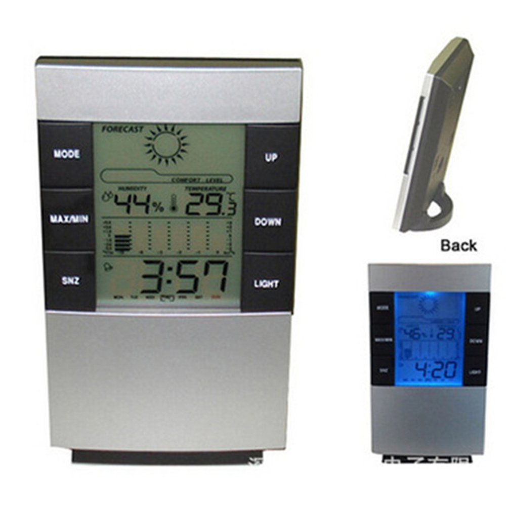 Household Electronic Temperature and Humidity Meter with Backlit Weather Forecast Time Clock