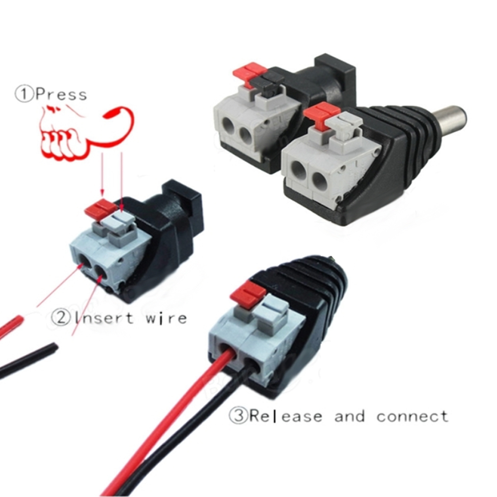 ZDM 1Pairs Intelligent Connection DC Power Male Female 5.5x2.1mm Connector Adapter Plug Cable Pressed for LED Strips 12V
