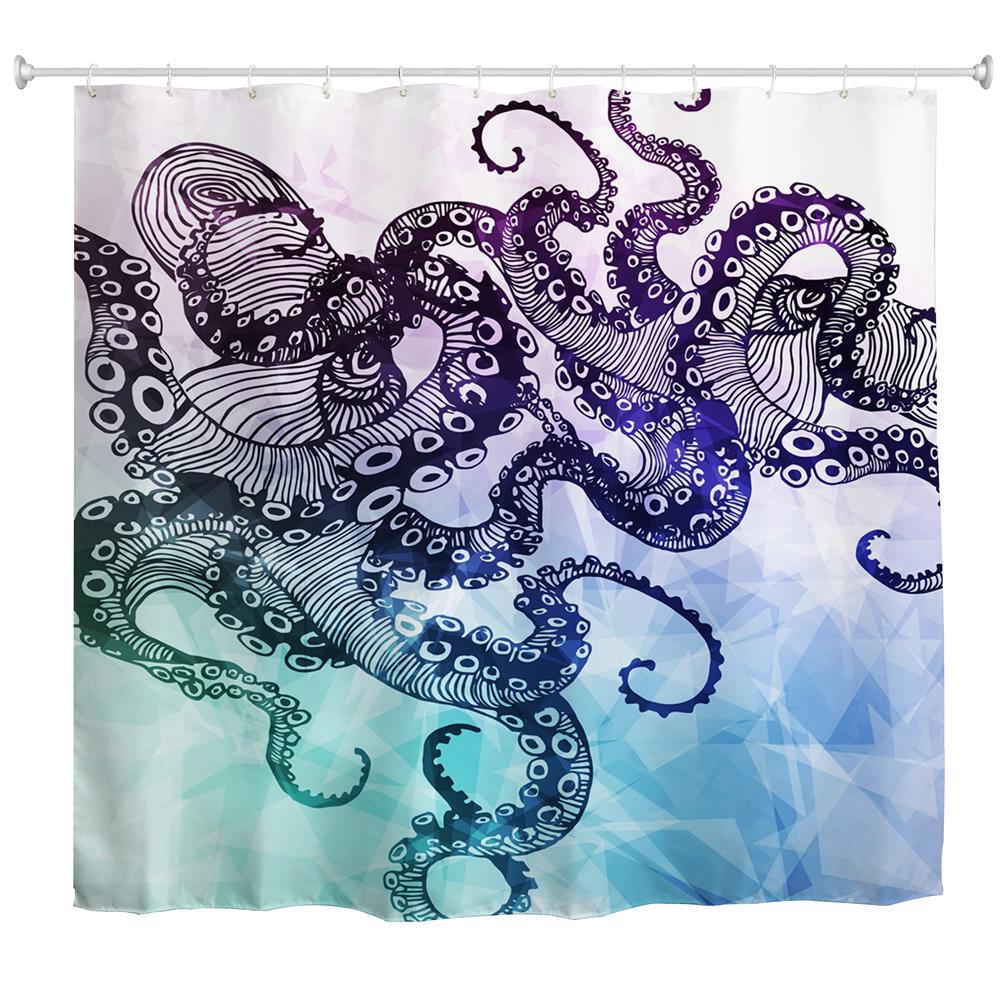 Octopus Polyester Shower Curtain Bathroom Curtain High Definition 3D Printing Water-Proof