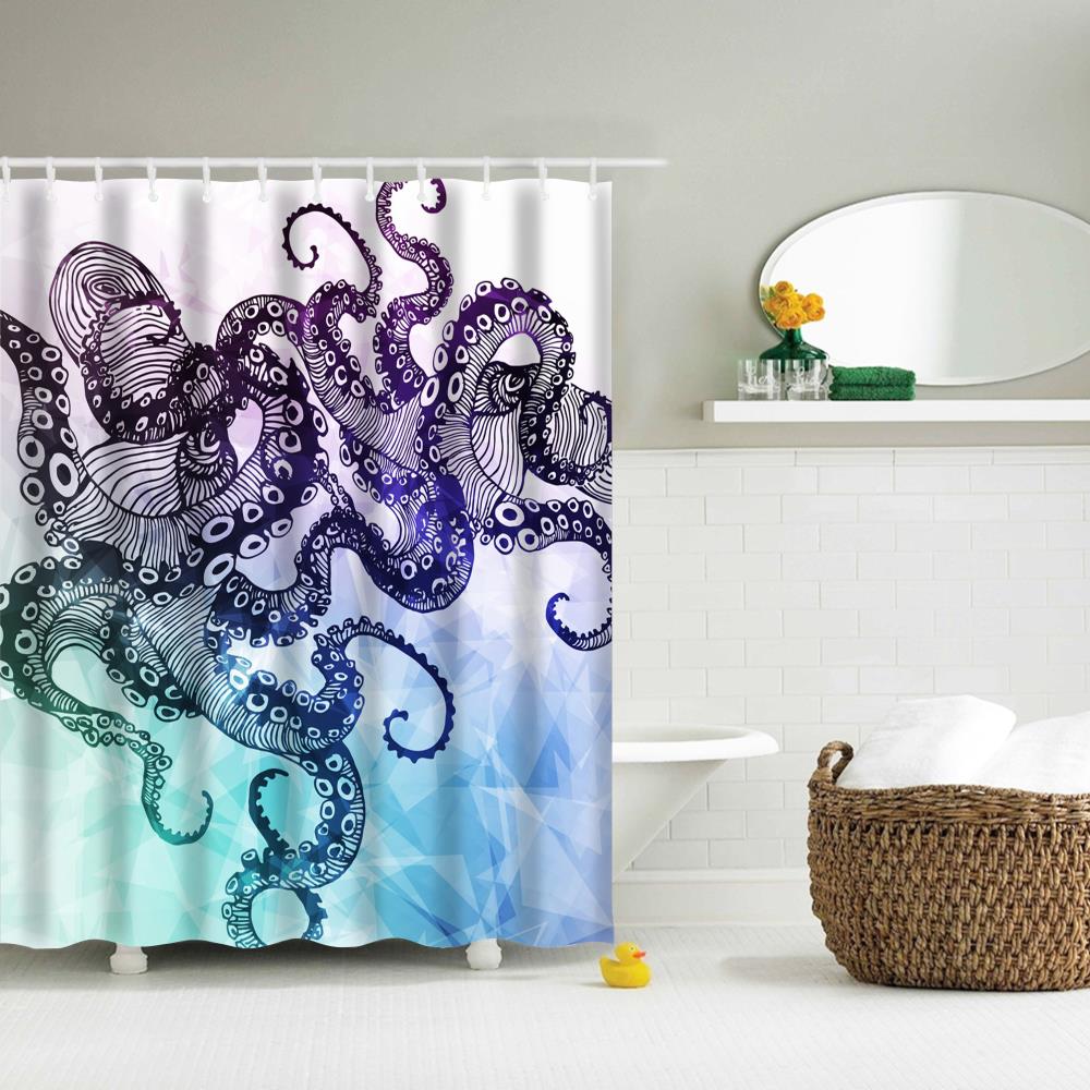 Octopus Polyester Shower Curtain Bathroom Curtain High Definition 3D Printing Water-Proof