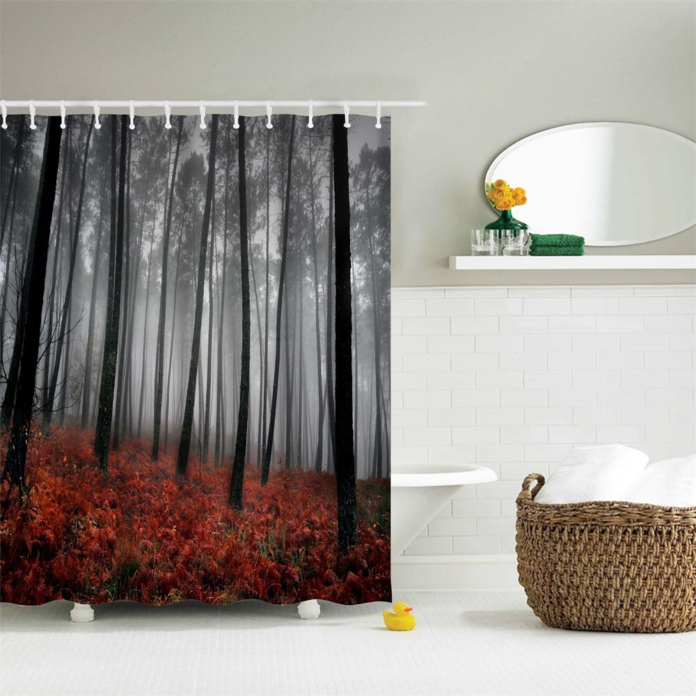 Red Woods Polyester Shower Curtain Bathroom Curtain High Definition 3D Printing Water-Proof