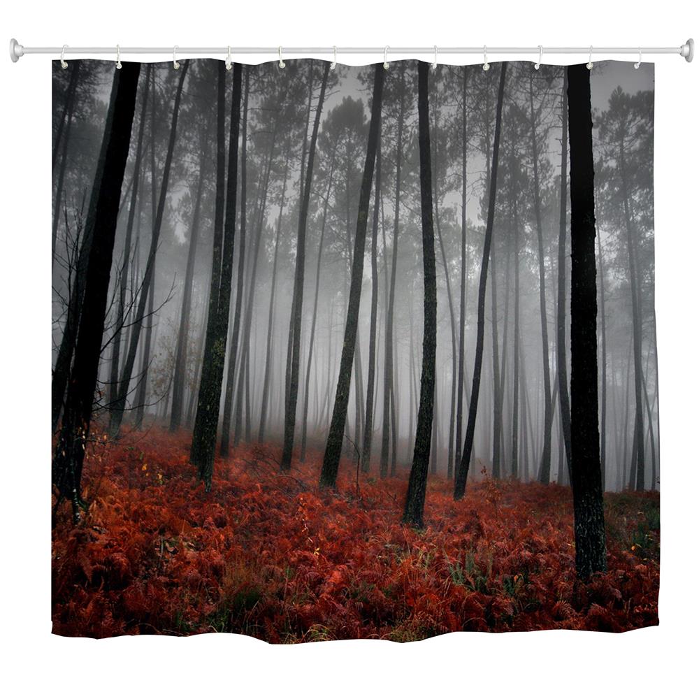 Red Woods Polyester Shower Curtain Bathroom Curtain High Definition 3D Printing Water-Proof