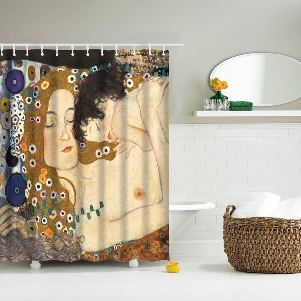 Mother and Child Polyester Shower Curtain Bathroom Curtain High Definition 3D Printing Water-Proof