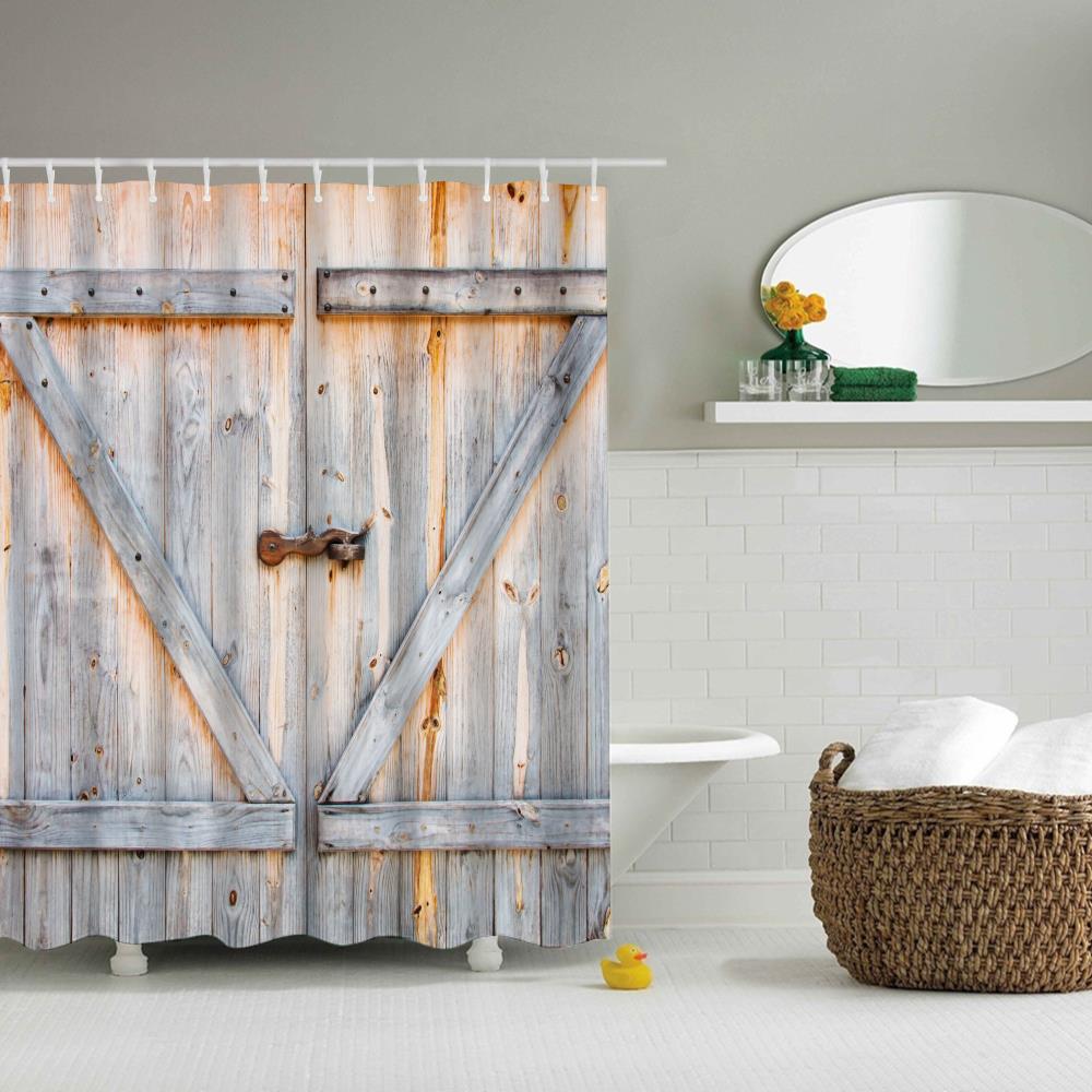 The Old Wooden Door Polyester Shower Curtain Bathroom Curtain High Definition 3D Printing Water-Proof