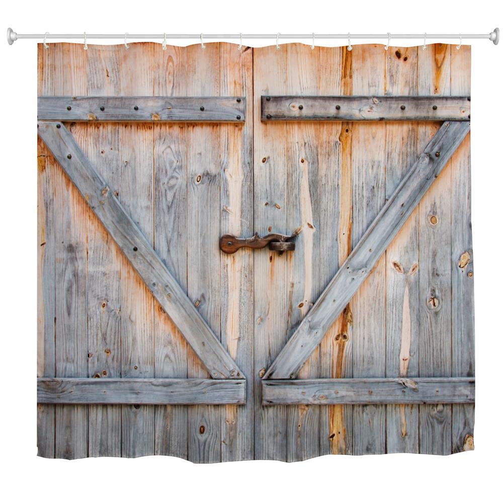 The Old Wooden Door Polyester Shower Curtain Bathroom Curtain High Definition 3D Printing Water-Proof
