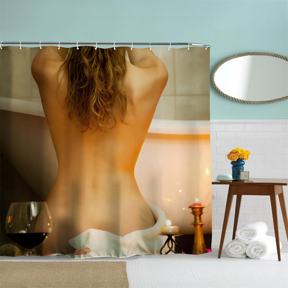 The Bathroom Beauty Polyester Shower Curtain Bathroom Curtain High Definition 3D Printing Water-Proof